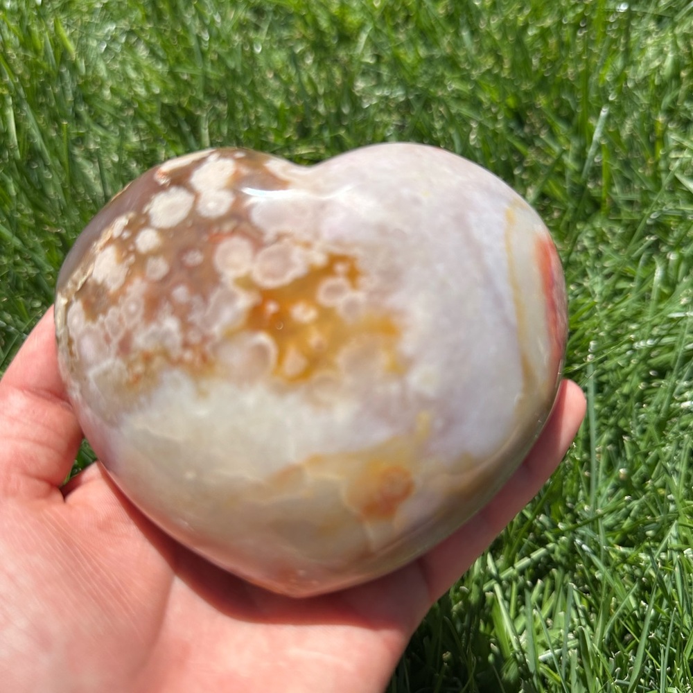Heart-Shaped Flower Agate Stone Decor